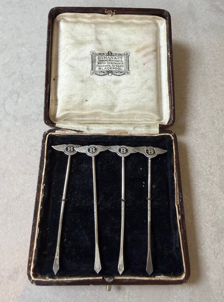 Rare 1930 Bentley Winged ‘B’ Sterling Silver Cocktail Picks set of 4 – original Bentley boys