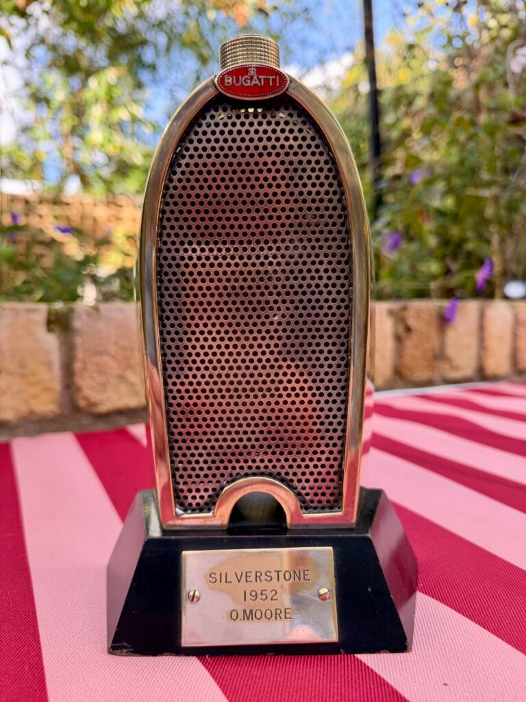 Vintage Bugatti Radiator Series Spirit Decanter Trophy- presented Oscar Moore 1952