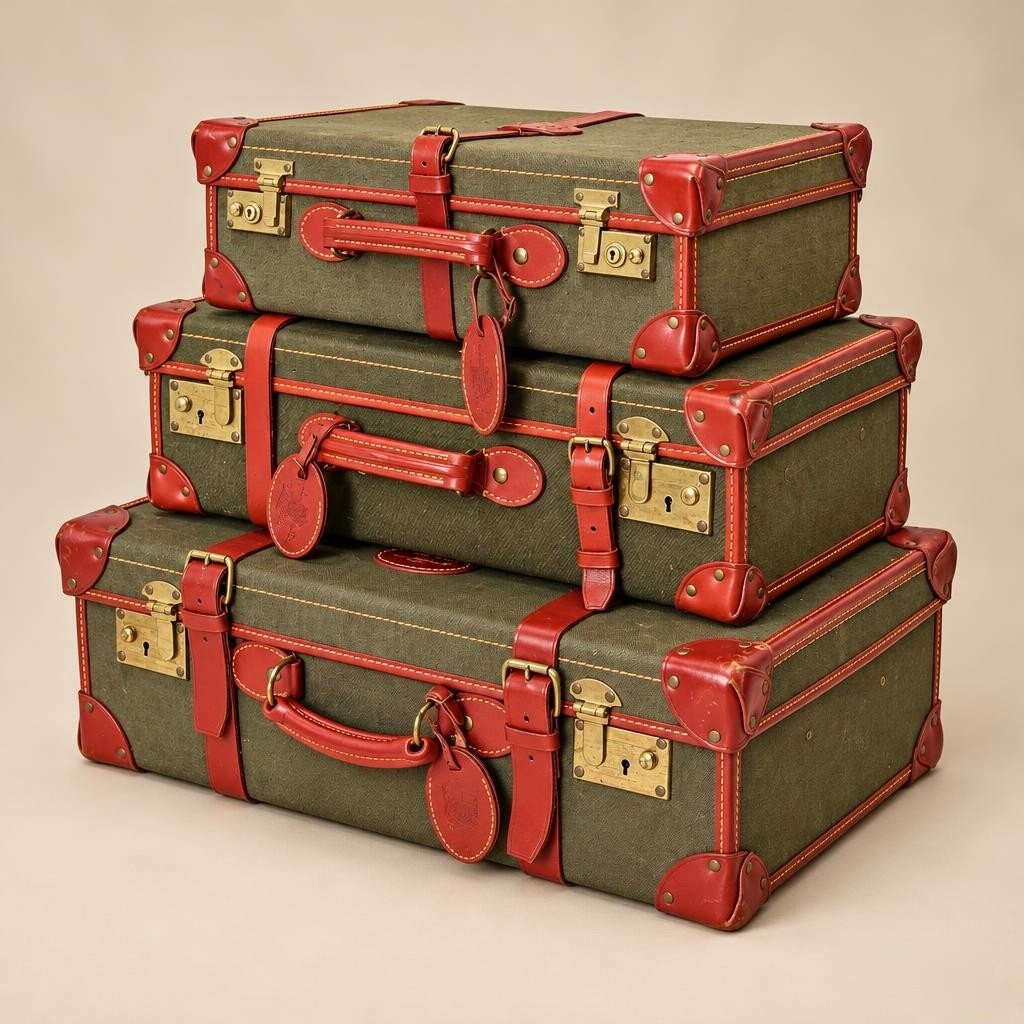 Papworth of London “Buckden” Collection – Graduated Set of Three Leather-Trimmed Canvas Suitcases